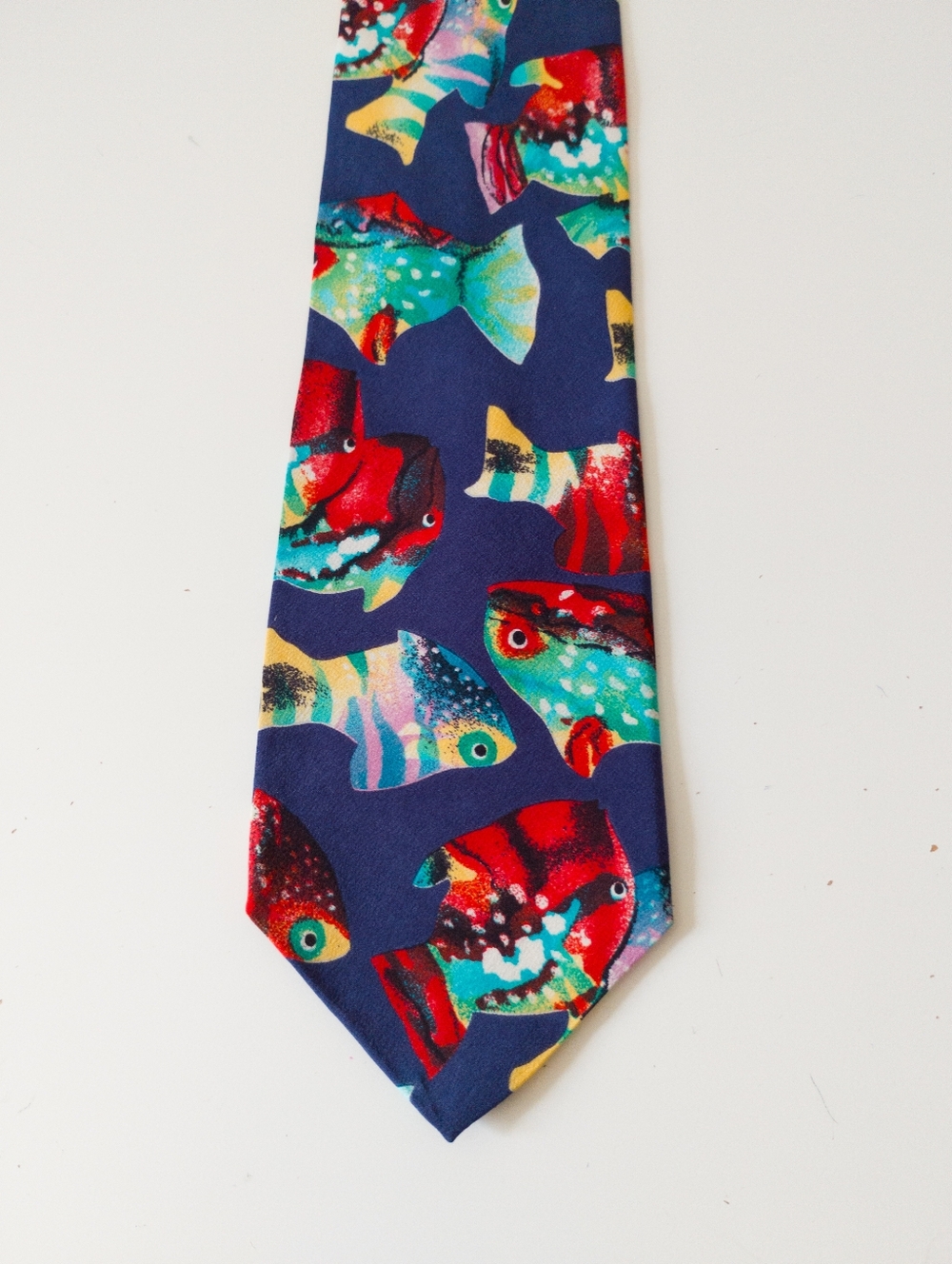 Vito Rufolo Vintage 100% Silk Tropical Fish Navy Blue Art Print Necktie Italy